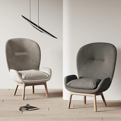 Modern Light And Dark Gray Upholstered Leisure Chairs With Wooden Legs In Living Room 3d model