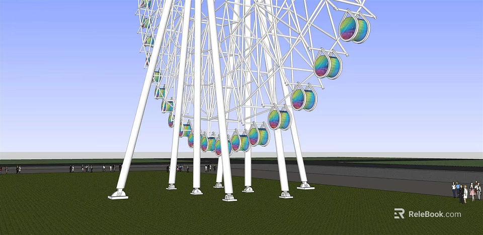 Giant Ferris Wheel Amusement Equipment With Colorful Cabins And White Steel Structure 3d model 