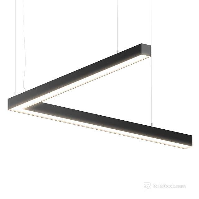 Modern Linear Pendant Chandelier With Black Frame And White Light Design 3d model 