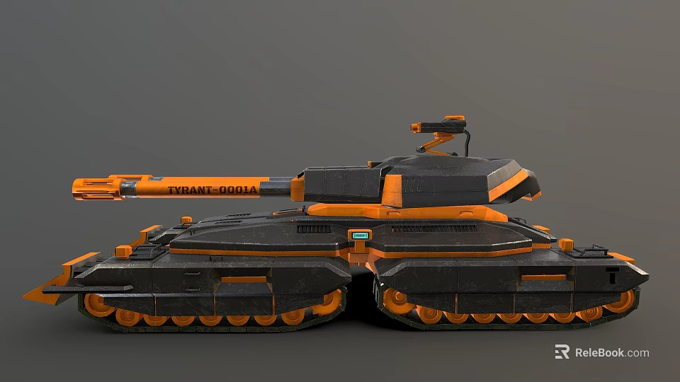 Futuristic Black And Orange Tank With Cannon And Orange Tracks Design 3d model 