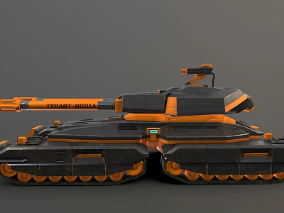 Futuristic Black And Orange Tank With Cannon And Orange Tracks Design 3d model