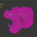 Vibrant Blue and Pink Hippo Head with Open Mouth and Exposed Teeth