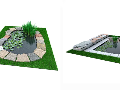 Modern pool garden waterscape gardening sketch combination 3d model