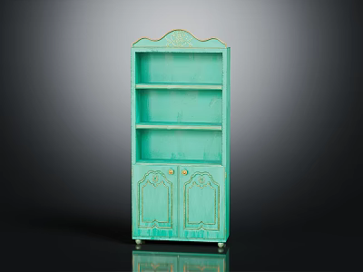 Elegant Turquoise Vintage Storage Cabinet With Ornate Carved Details And Decorative Legs 3d model