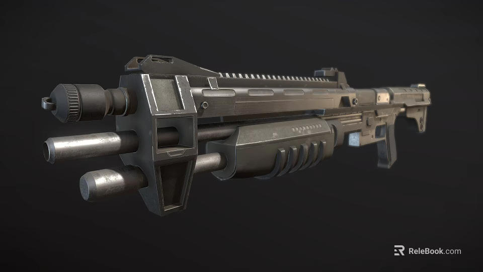 Futuristic Weapon Design With Dual Barrels Tactical Scope And Metal Frame 3d model 