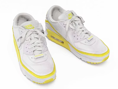 White And Yellow Casual Sneakers With Stylish Design Comfortable Sole Fashionable Look 3d model