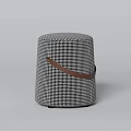 Orange Round Leather Sofa Stool With Brown Decorative Strap Modern Style 3d model