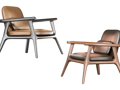Modern Accent Chair With Leather Upholstery And Wooden Armrest Frame Design 3d model