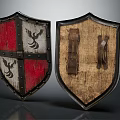 Medieval Shields Featuring Red White Design Eagle Emblem Wooden Leather Straps And Metal Rivets