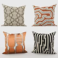 Decorative Pillows Featuring Abstract Geometric Patterns In Brown Orange Black And White 3d model