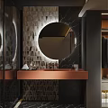 Luxury Modern Bathroom Interior Design With Backlit Round Mirror And Gorgeous Textured Wall Tiles