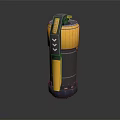 Tactical Cylindrical Weapon With Yellow Black Strap And Mechanical Design Details