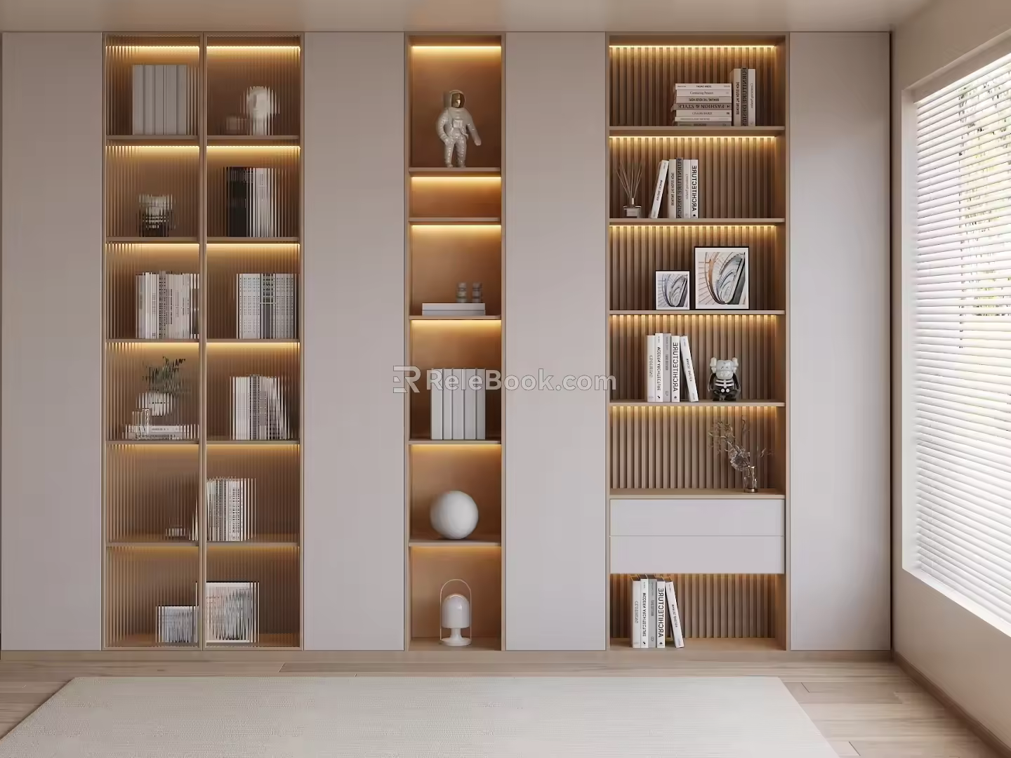 Modern Cream Style Bookcase Decorative Cabinet Ornaments Combination Cream Bookcase 3d model