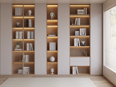 Modern Cream Style Bookcase Decorative Cabinet Ornaments Combination Cream Bookcase 3d model