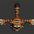 Cartoon 3D Tiger Character With Orange Black Stripes White Belly Yellow Eyes Standing Open Arms