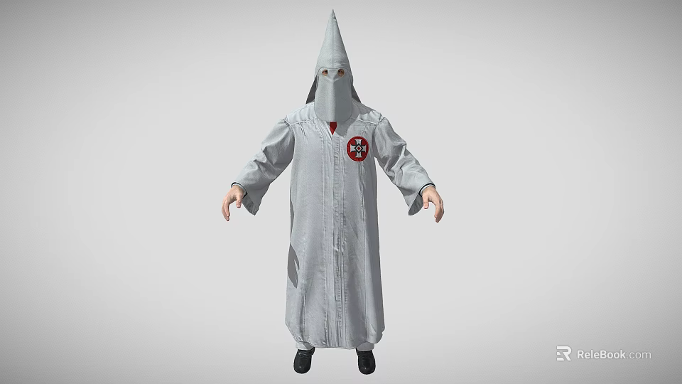Man Wearing Gray Robe With Pointed Hat And Red Chest Badge Standing 3d model 