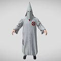 Man Wearing Gray Robe With Pointed Hat And Red Chest Badge Standing