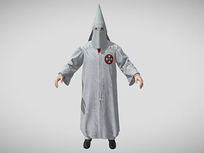 Man Wearing Gray Robe With Pointed Hat And Red Chest Badge Standing 3d model