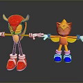 Red Black And Yellow Horned Cartoon Characters With Outstretched Arms