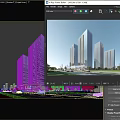 Modern Office Buildings With Glass Curtain Wall In Urban Street View With Cars And Trees