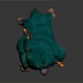 Teal Fantasy Monster With Large Eyes Open Mouth Sticking Tongue Green Orange Slime And Fins