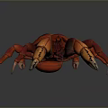 3D Rendered Red And Orange Crab With Large Claws On Gray Background