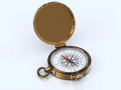 Golden Decorative Compass Ornament with Open Lid and Navigation Dial Design 3d model