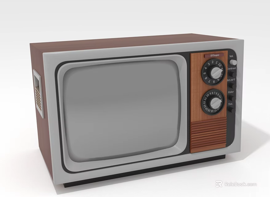 Vintage Retro Television Set With Wooden Case Analog Control Knobs Gray Screen Classic Design 3d model 