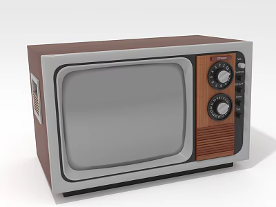 Vintage Retro Television Set With Wooden Case Analog Control Knobs Gray Screen Classic Design 3d model