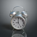 Silver Alarm Clock With Black Dial Two Bells And Reflective Surface On Dark Background 3d model