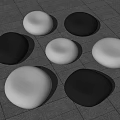 Square Landscape With Black And White Circular Elements On Grid Pattern Ground 3d model