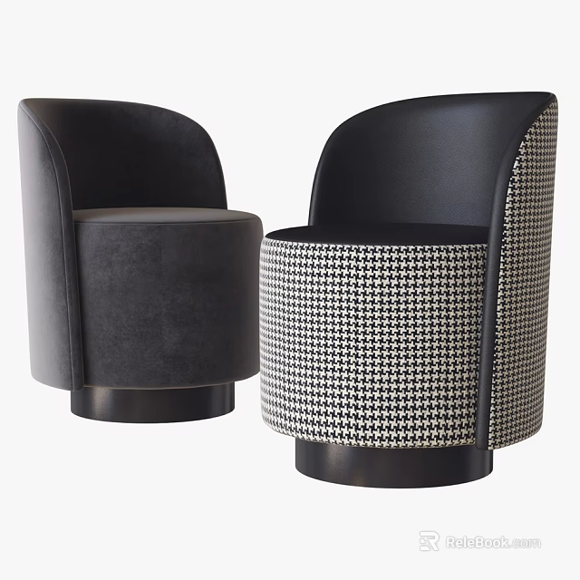 Modern Single Sofas Featuring Grey Velvet and Houndstooth Patterns with Black Base 3d model
