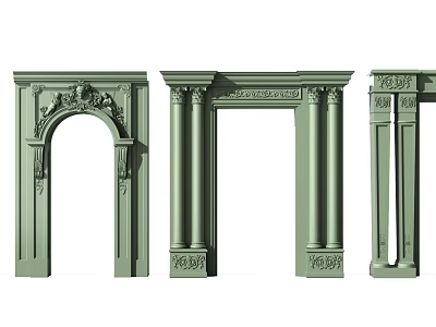 Green Arched Doorways With Classic Carved Details And Elegant Architectural Design 3d model