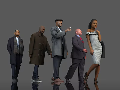 Group of People in Casual and Formal Clothing Walking Against Gray Background 3d model
