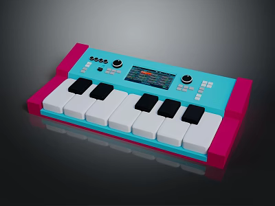 Stylish Electronic Keyboard with Turquoise and Pink Design Black White Keys and Control Panel 3d model