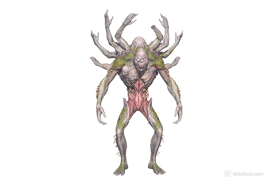Terrifying Fantasy Game Movie Character With Multiple Tentacles And Moss Covered Decayed Body 3d model