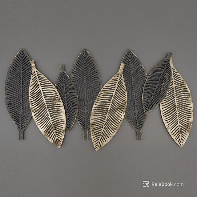 Modern Leaf Shaped Black And Gold Textured Metallic Wall Decor 3d model