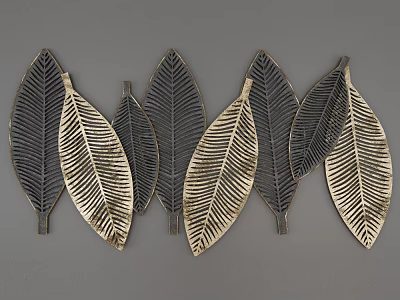 Modern Leaf Shaped Black And Gold Textured Metallic Wall Decor 3d model