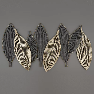 Modern Leaf Shaped Black And Gold Textured Metallic Wall Decor 3d model