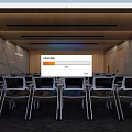 Modern Conference Room With Arranged Chairs Large Screen And Wooden Walls