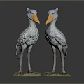 Realistic Bird Sculptures With Gray Feathers Orange Beaks And Green Bases