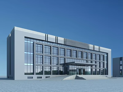 Modern Office Building Exterior With Large Glass Windows And White Facade 3d model