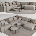 Light Gray Sofa And Coffee Table Set With Multiple Cushions Round Table Metal Frame 3d model