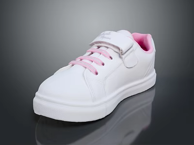 White Casual Sneakers With Pink Laces And Soft Inner Lining Design 3d model