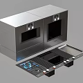 Modern Stainless Steel Kitchen Appliances With Double Microwave Ovens And Stove Top