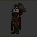 Medieval Warrior Character In Red Cape With Silver Armor And Cross Emblem