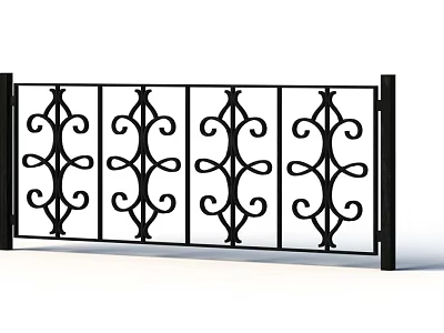 Black Iron Fence with Intricate Decorative Patterns and Classic Ornate Design 3d model
