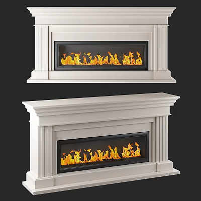 Modern White Fireplace Design With Realistic Flames And Decorative Mantel 3d model
