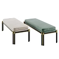 Cream And Green Upholstered Bed Bench With Black And Gold Metal Legs