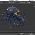 Mechanical Octopus Like Game Movie Character With Glowing Eyes And Metallic Tentacles